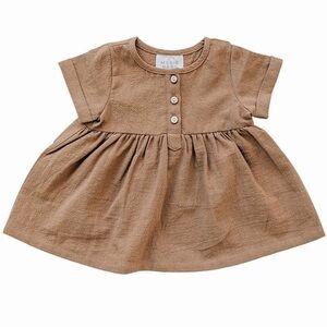 🆕NWT Mebie Baby linen/ cotton brown dress. 3-6 months